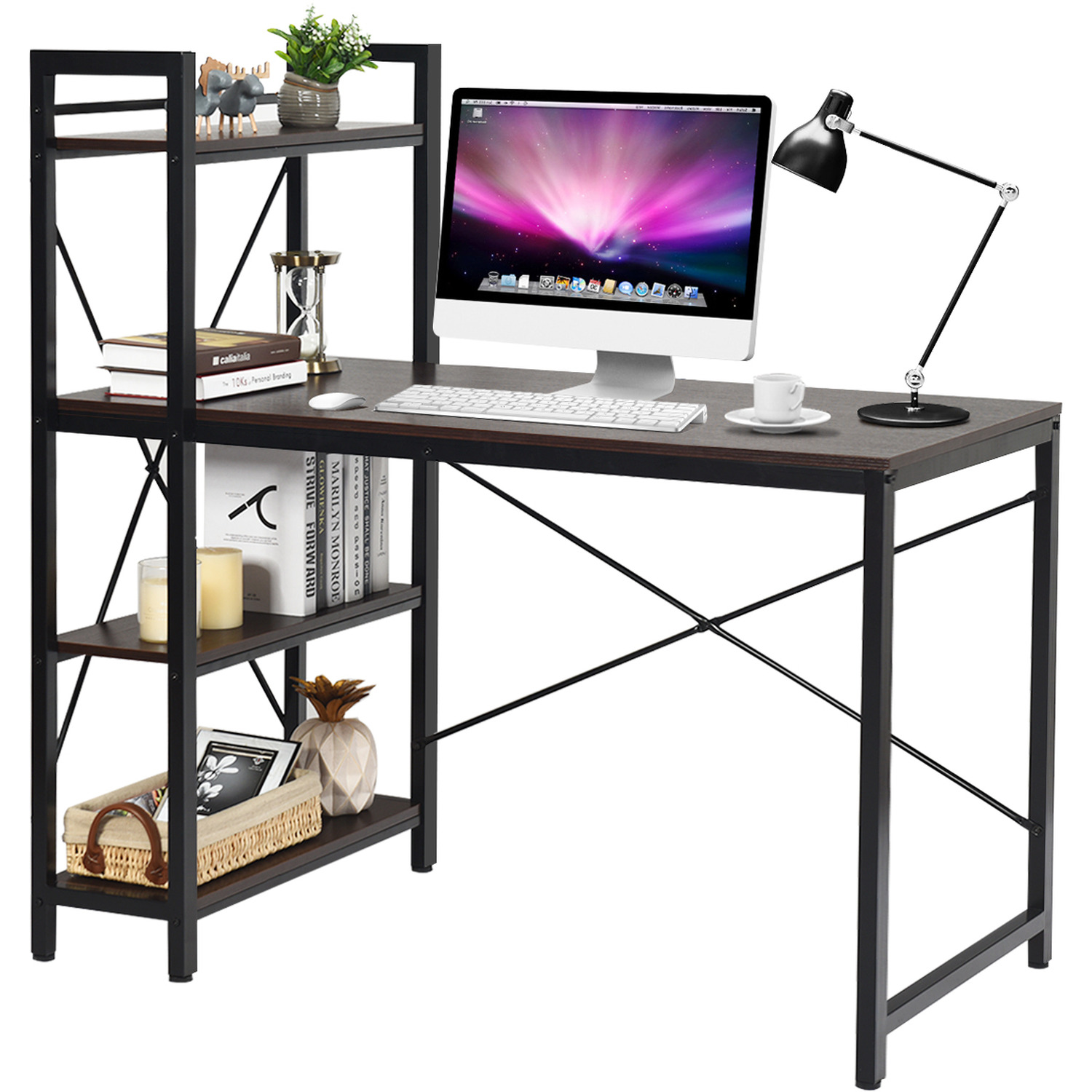 Costway Computer Desk Study Writing Table-Dark Brown - Dark Brown thumbnail