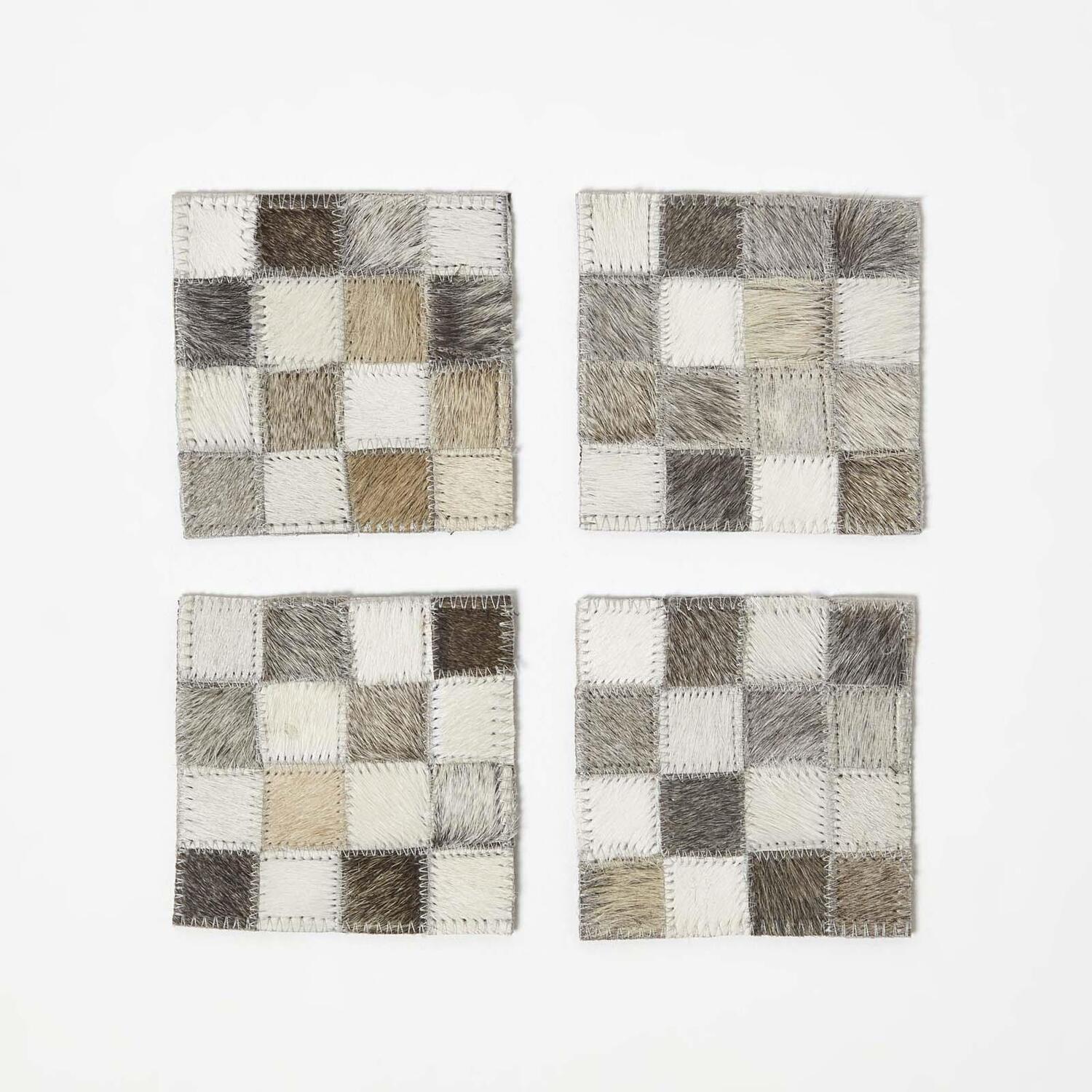 Image of Block Check Grey Leather Coasters Set&hellip;