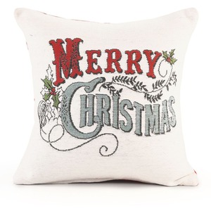 Noel Square Luxury Chenille Merry Xmas Holly Filled Cushion