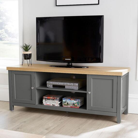 Avon 2 Door TV Stand Storage Unit 36mm Oak Effect Top