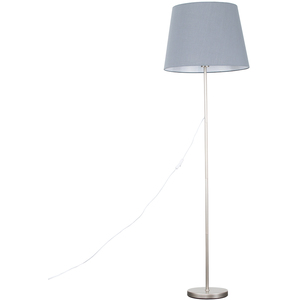 Modern Floor Lamp In Brushed Chrome Metal Finish With Extra Large Grey Shade