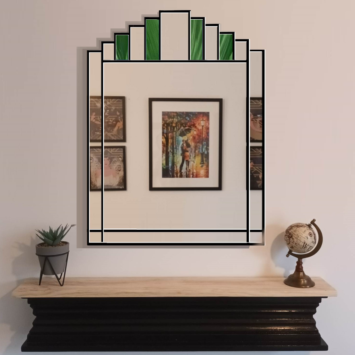 The Empress Art Deco Wall Mirror with Green Accents - Black / 8kg thumbnail
