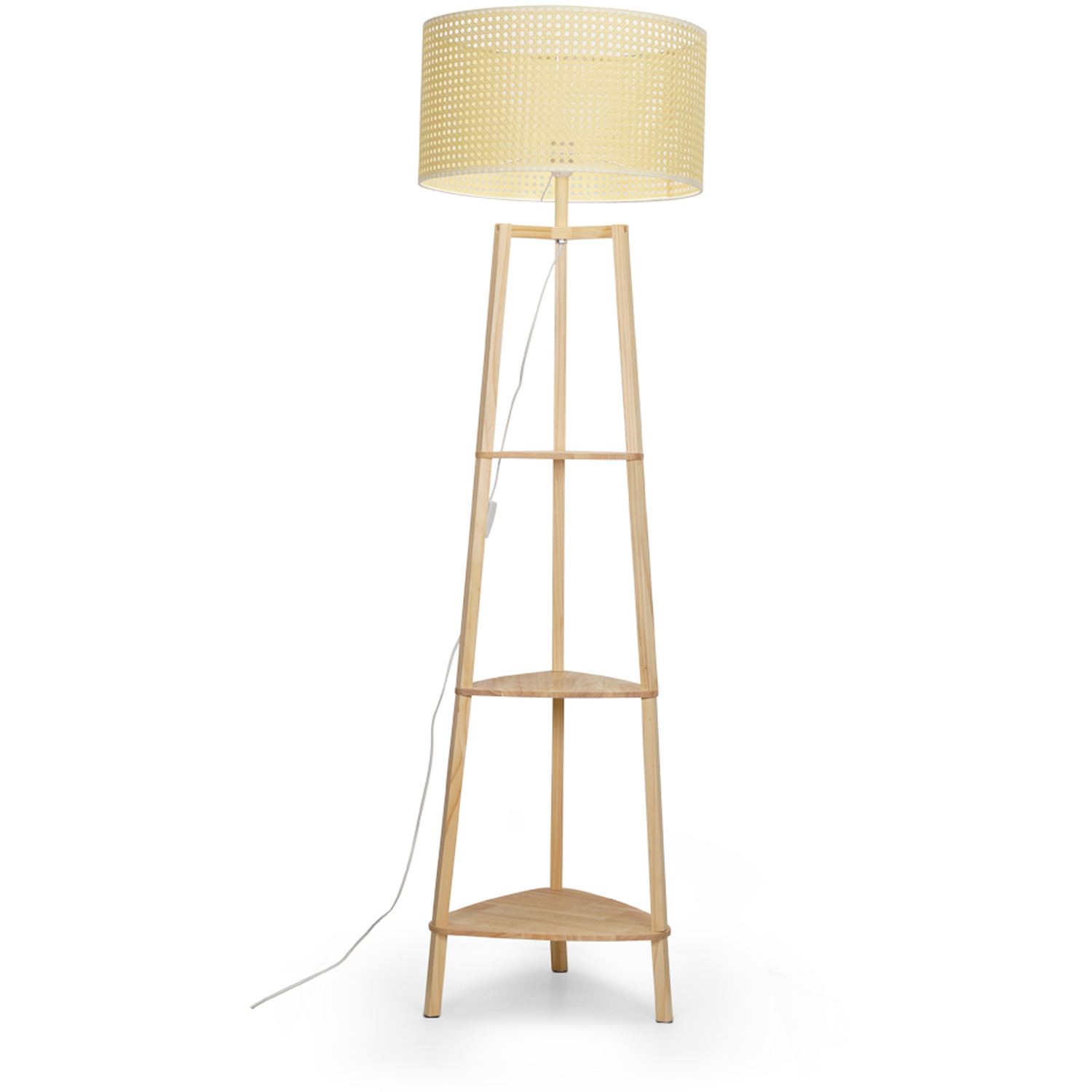 Hiru Natural 3 Tier Floor Shelf Lamp XL Drum Wicker Shade - Beige