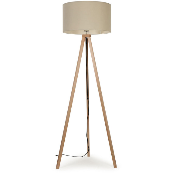 Barbro Wooden Tripod Floor Lamp with Fabric Shade