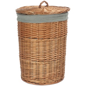 Light Steamed Round Linen Basket with Grey Sage Lining