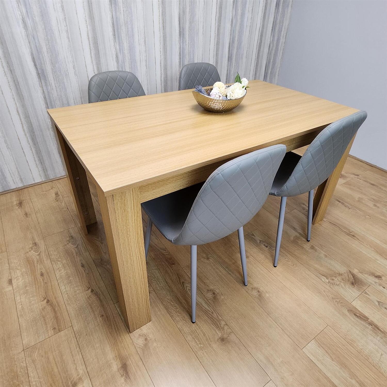 Kosy Koala - Dining Set Of Oak Effect Dining Table And 4 Gem Patterned Stitched Chairs - Grey thumbnail