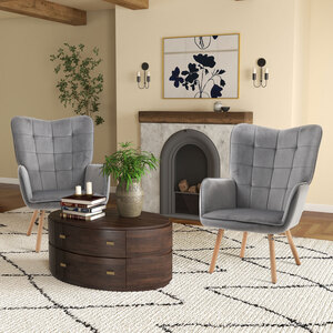 HOMCOM Velvet Wingback Armchair Set of 2