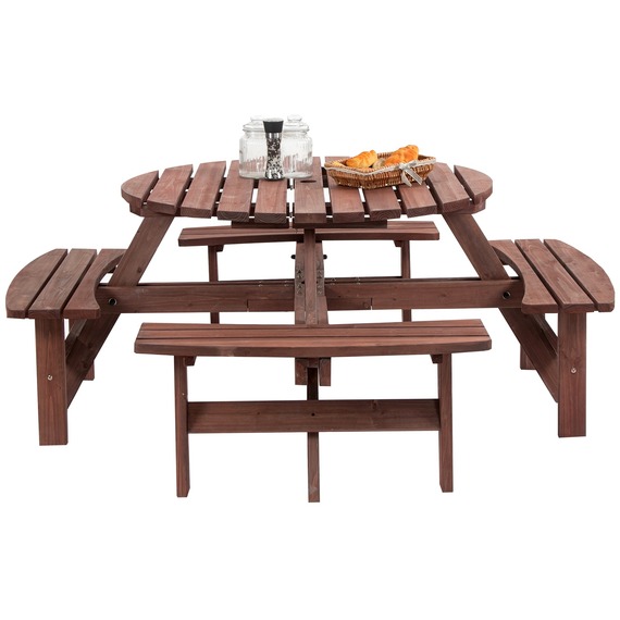 BIRCHTREE 8 Seater Wooden Picnic Table Round Pub Bench