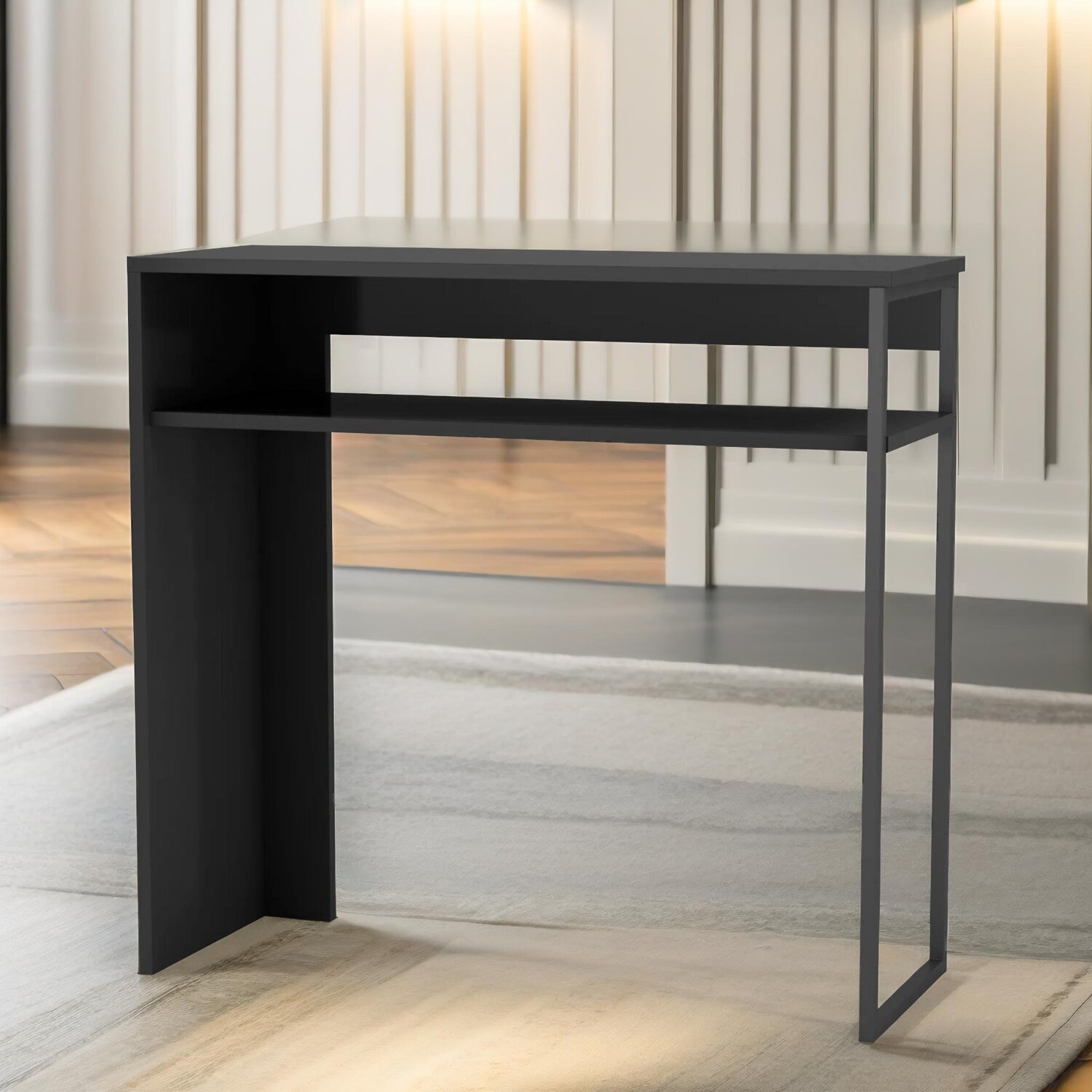 2 Tier Console Table With Steel Frame Hallway Furniture - Black