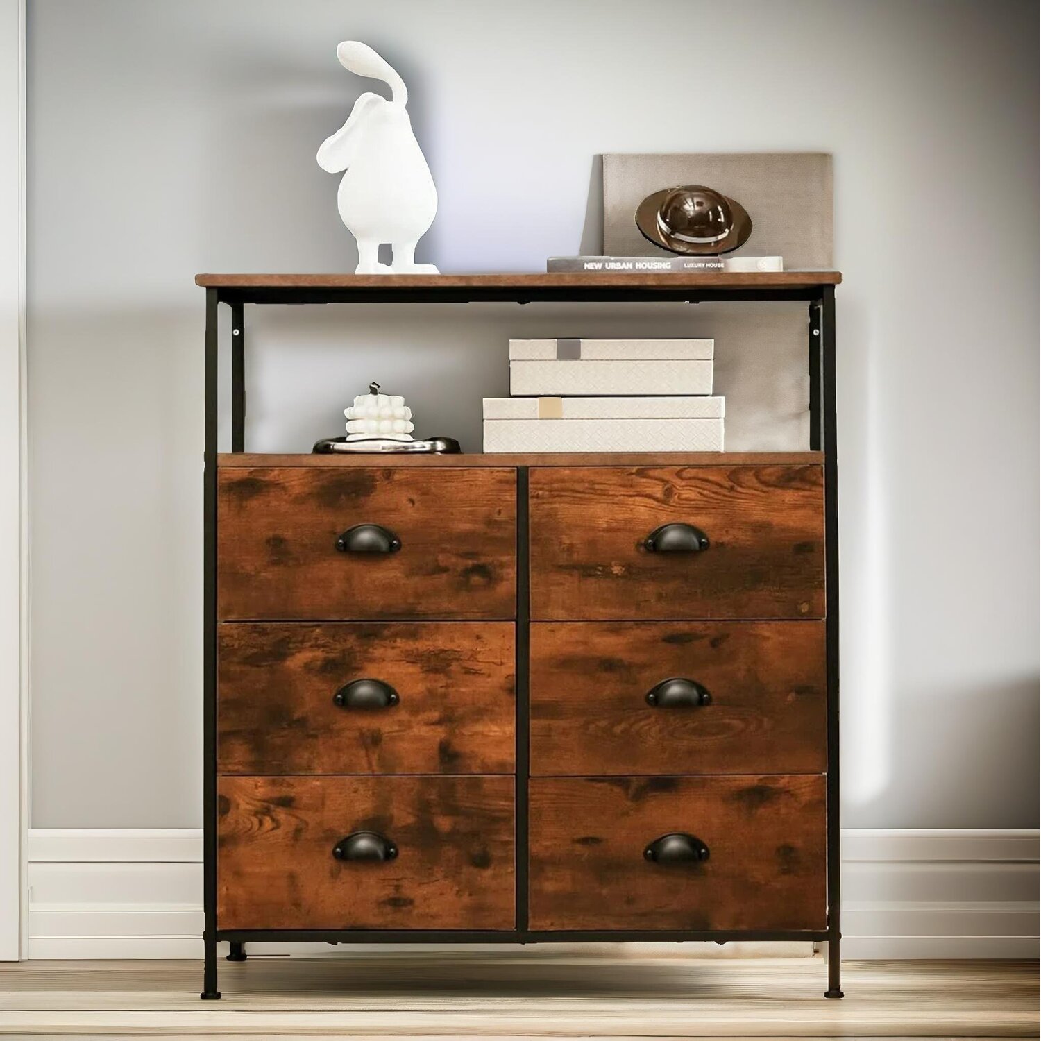 Industrial Bedroom Chest Of 6 Drawers - Brown
