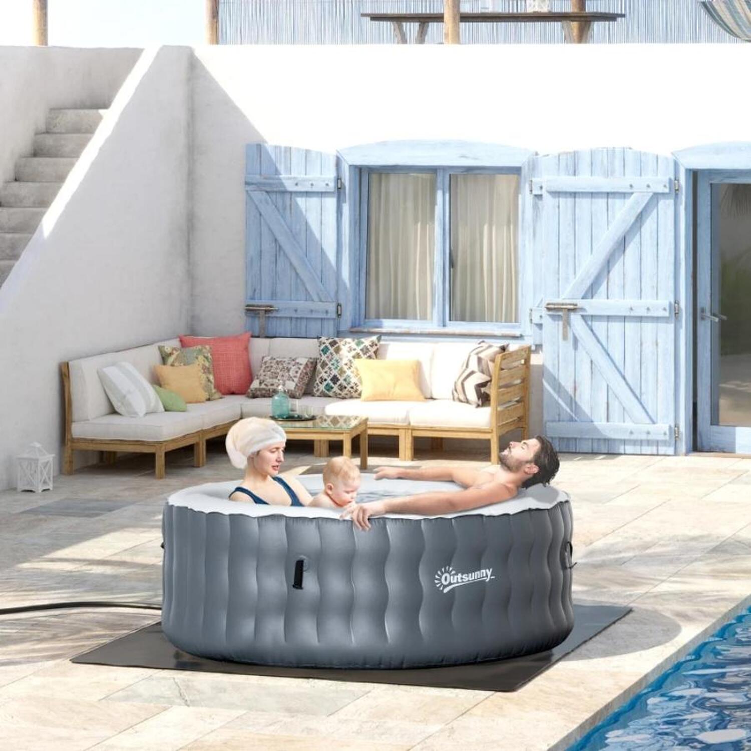 Hot Tub Inflatable Spa Outdoor Bubble Pool With Pump - Grey