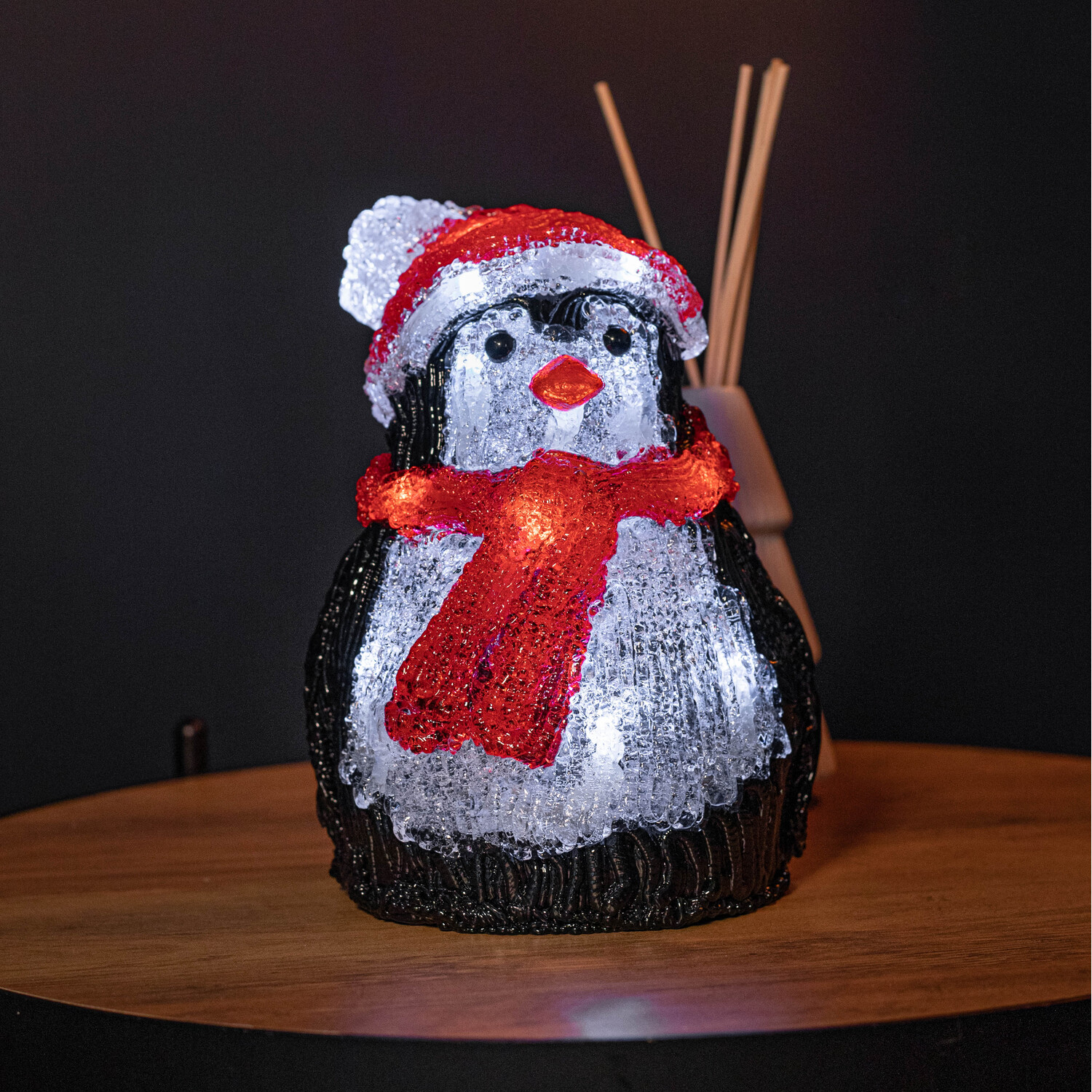 Acrylic Sitting Penguin Christmas Decoration with Cool LEDs - Black