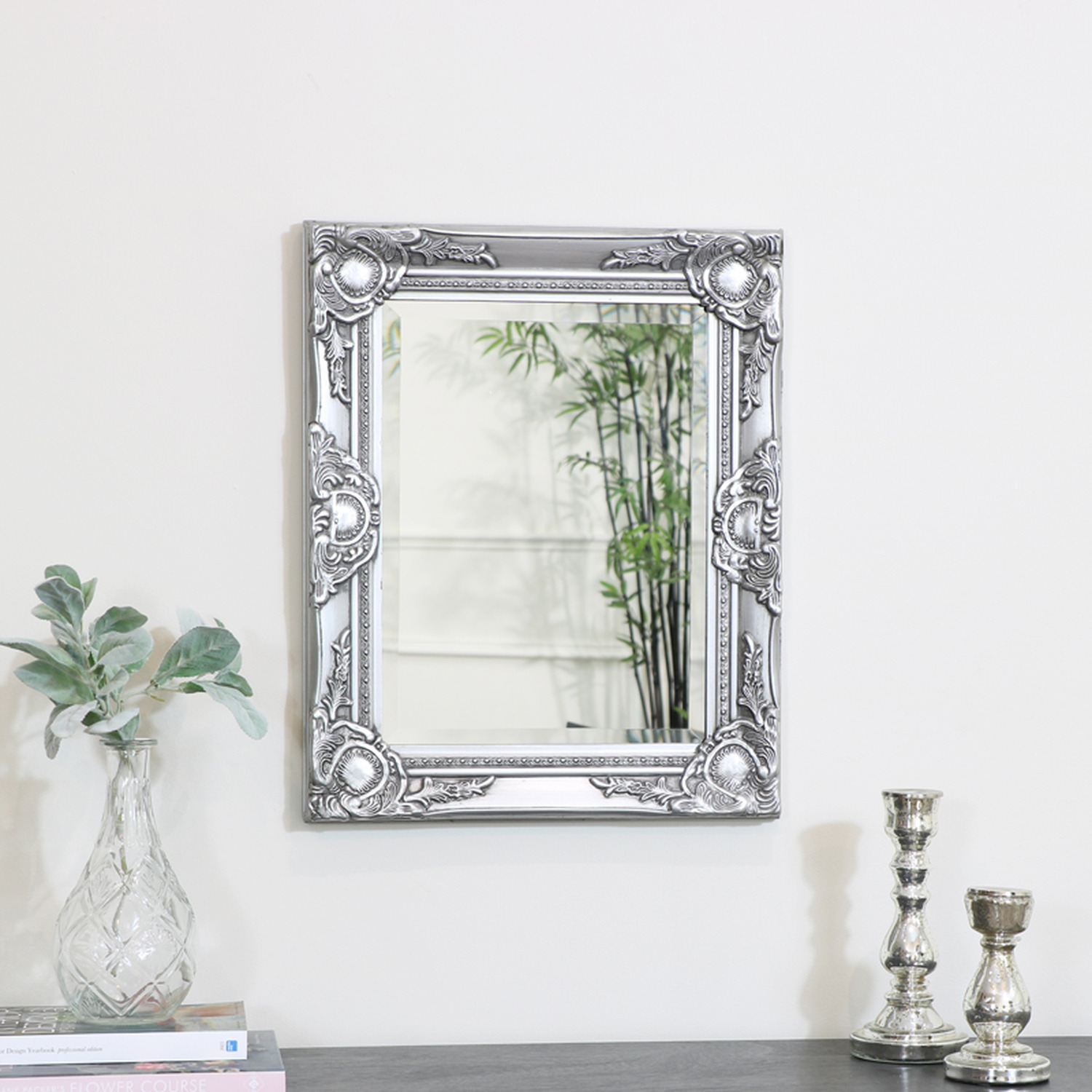 Image of Ornate Silver Wall Mirror with Bevelled&hellip;