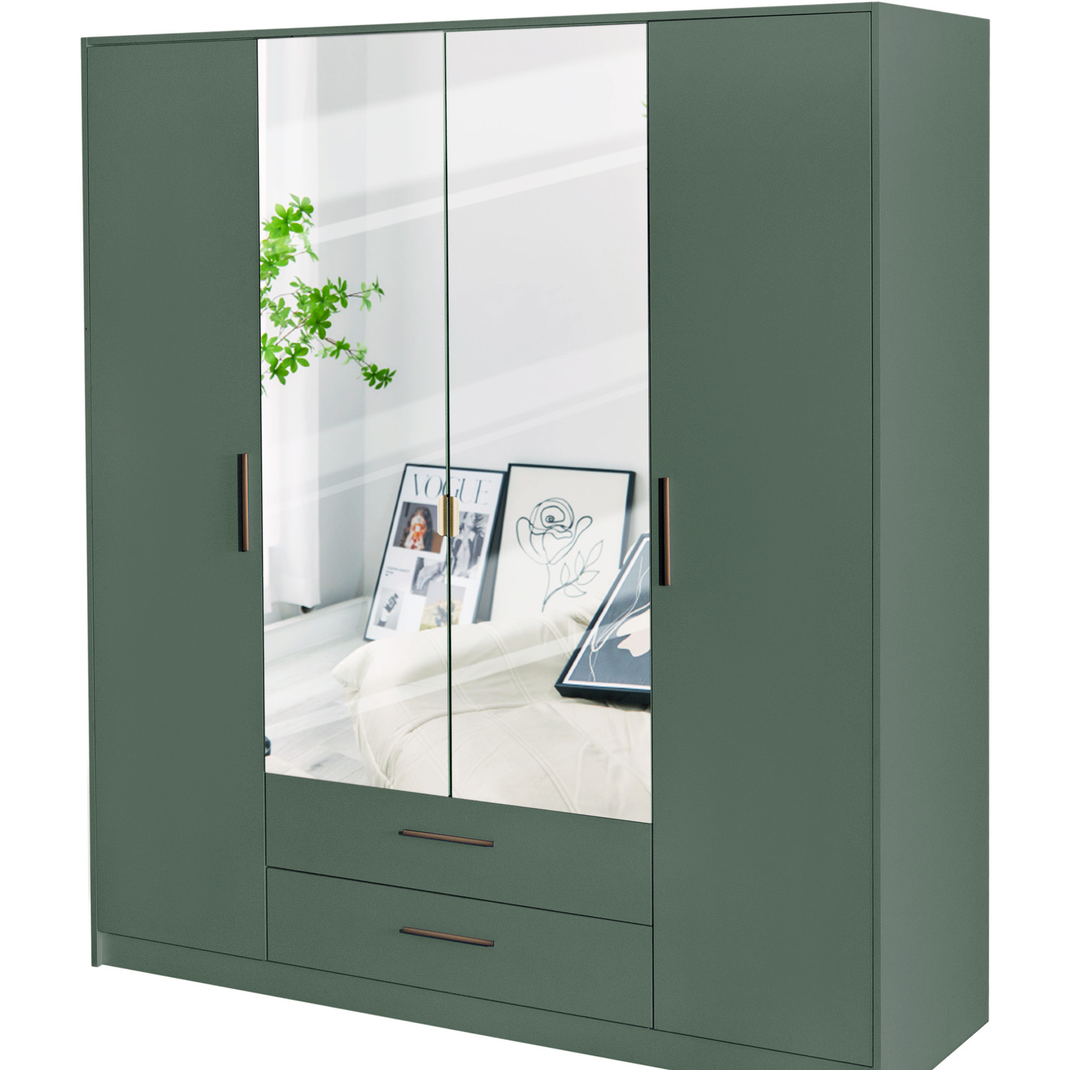 Green 4 Door 2 Drawer Wardrobe - Green
