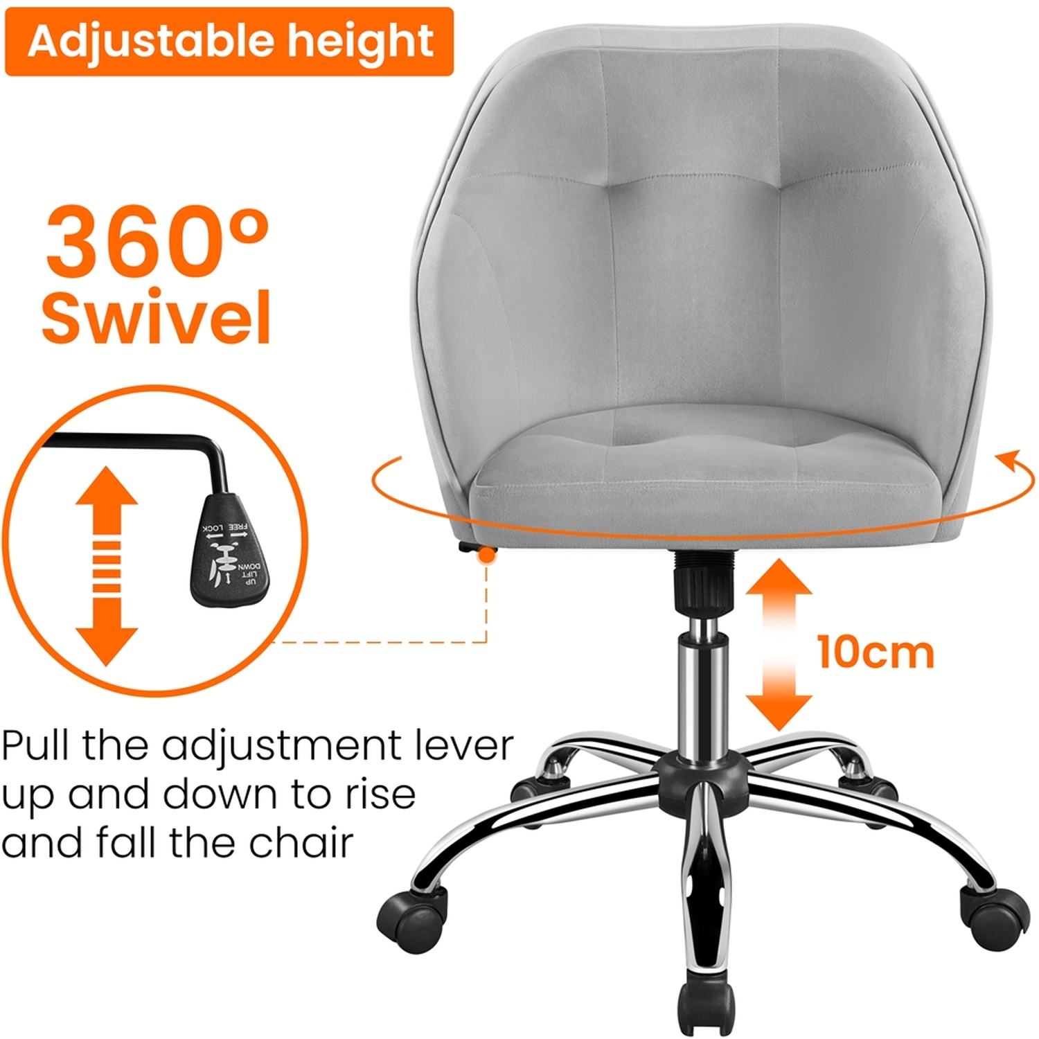 Soft Height Adjustable Office Chair - Light Grey