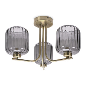 Amelie 3 Way Ribbed Glass Gold Ceiling Pendant Light with LED Bulbs
