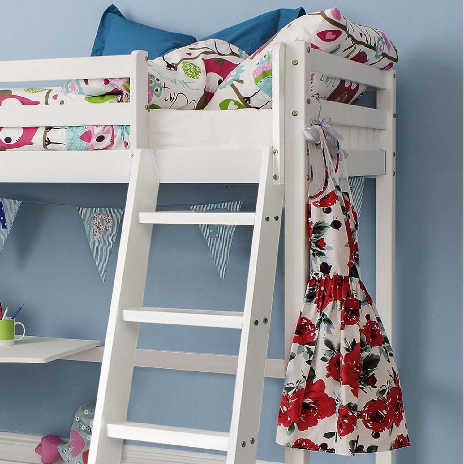 Thomas High Sleeper Bed With Desk In White - White