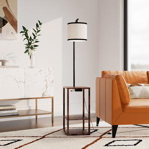 2-in-1 Modern Metal Floor Lamp with Side Table