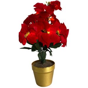 Artificial LED Red Poinsettia Plant in Gold Pot