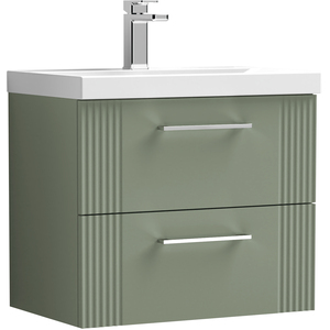 2 Drawer Wall Hung Vanity Unit MidEdge Basin Green 600mm