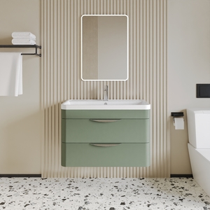 Wall Hung 2 Drawer Vanity Unit and Ceramic Basin Satin Green 800mm