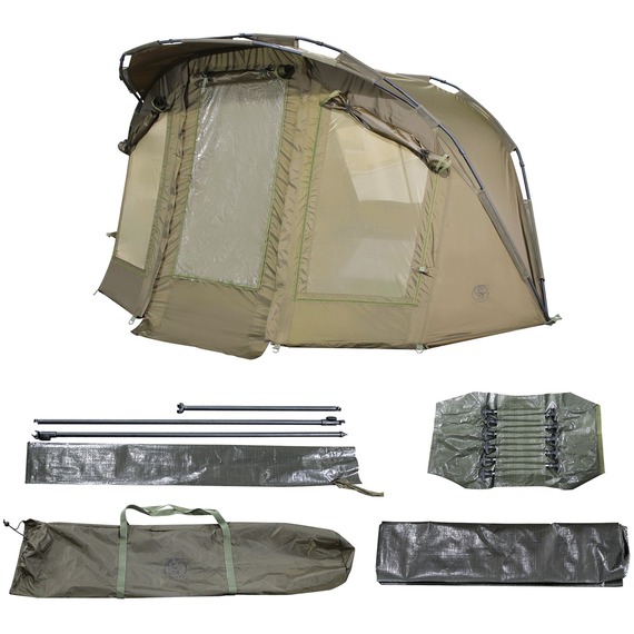 CARPZILLA Fishing Bivvy 1 Man Waterproof Camping Tent Shelter Door Windows Green