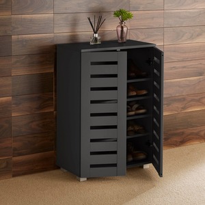 Black Home Source Oslo 2 Door Shoe Storage Cabinet Unit shot 7317564