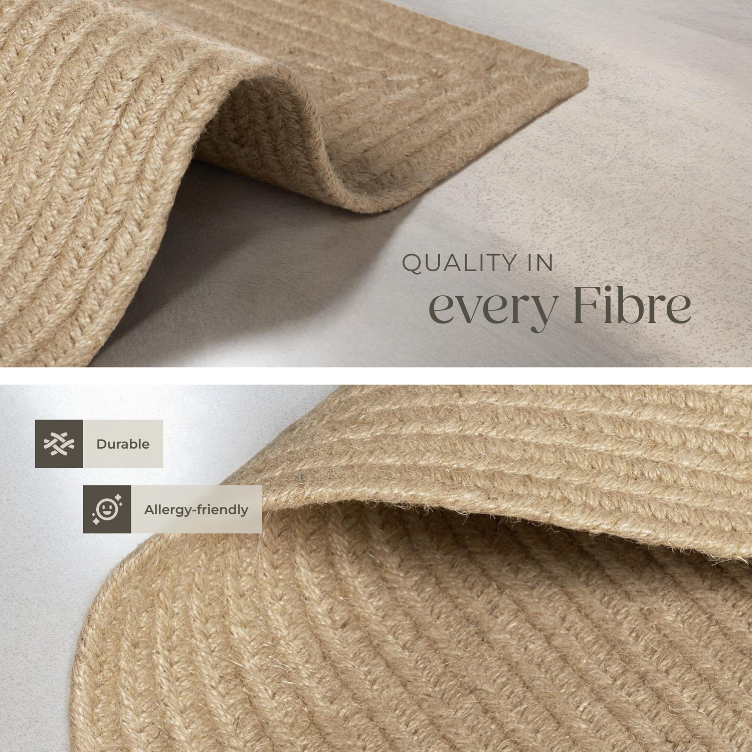 Rug - made with Jute blend, Boho Style, durable and easy-care