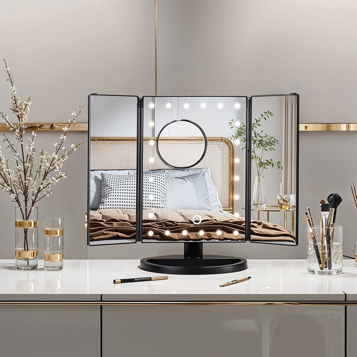 Image of Rechargeable Tri-Fold LED Makeup Mirror -&hellip;