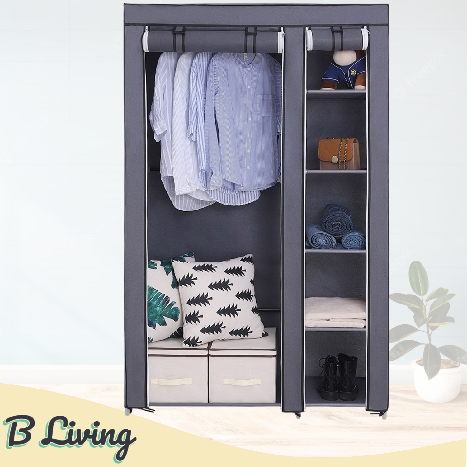 Image of Temporary Canvas Fabric Wardrobe - Grey&hellip;