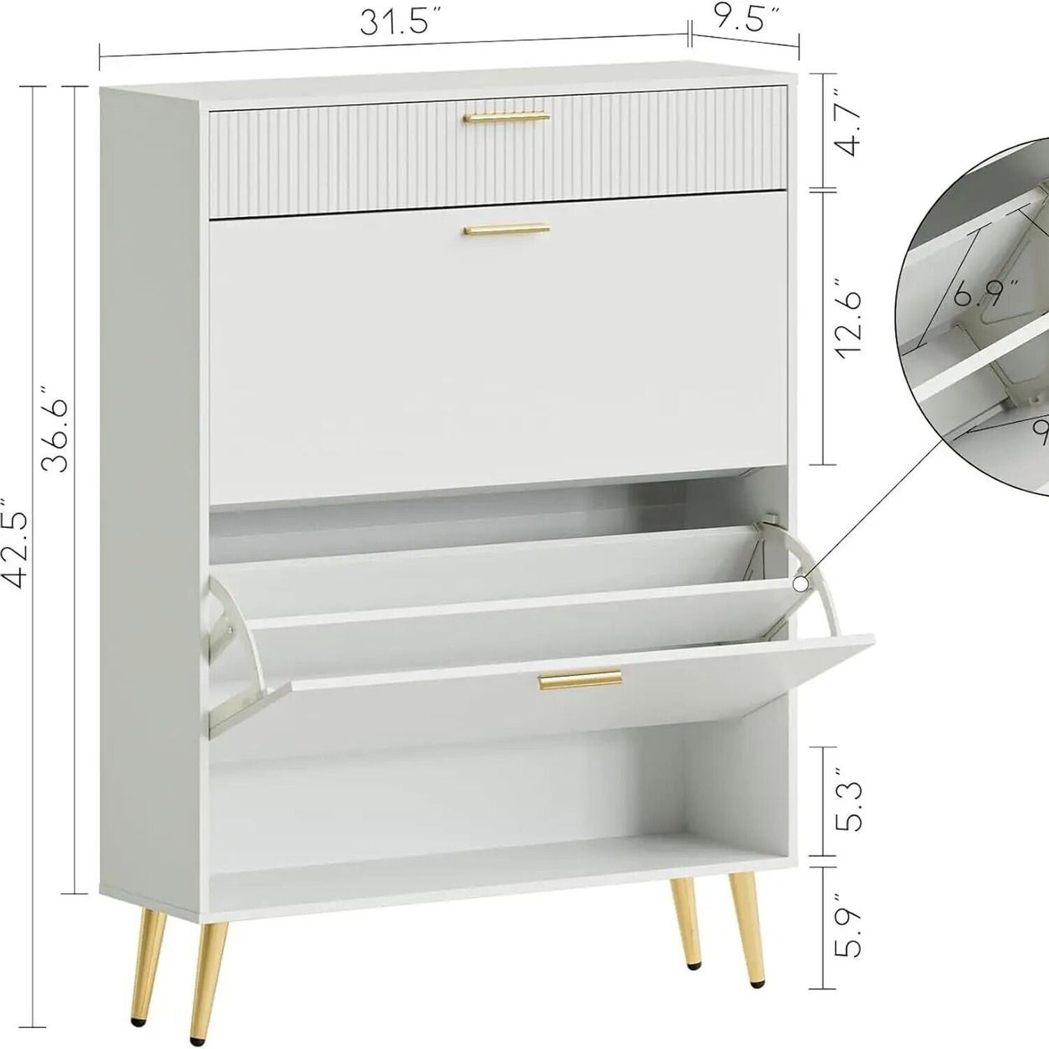 Shoe Cabinet Storage With 2 Flip Drawers White - White