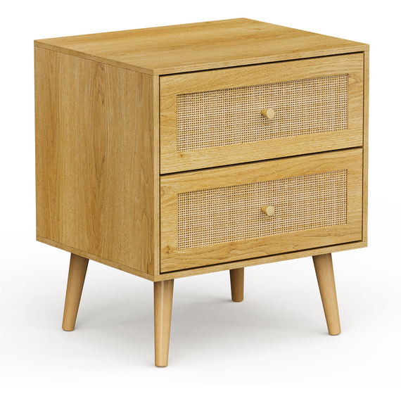Sienna 2 Drawer Bedside Table with Rattan Drawers for Bedroom