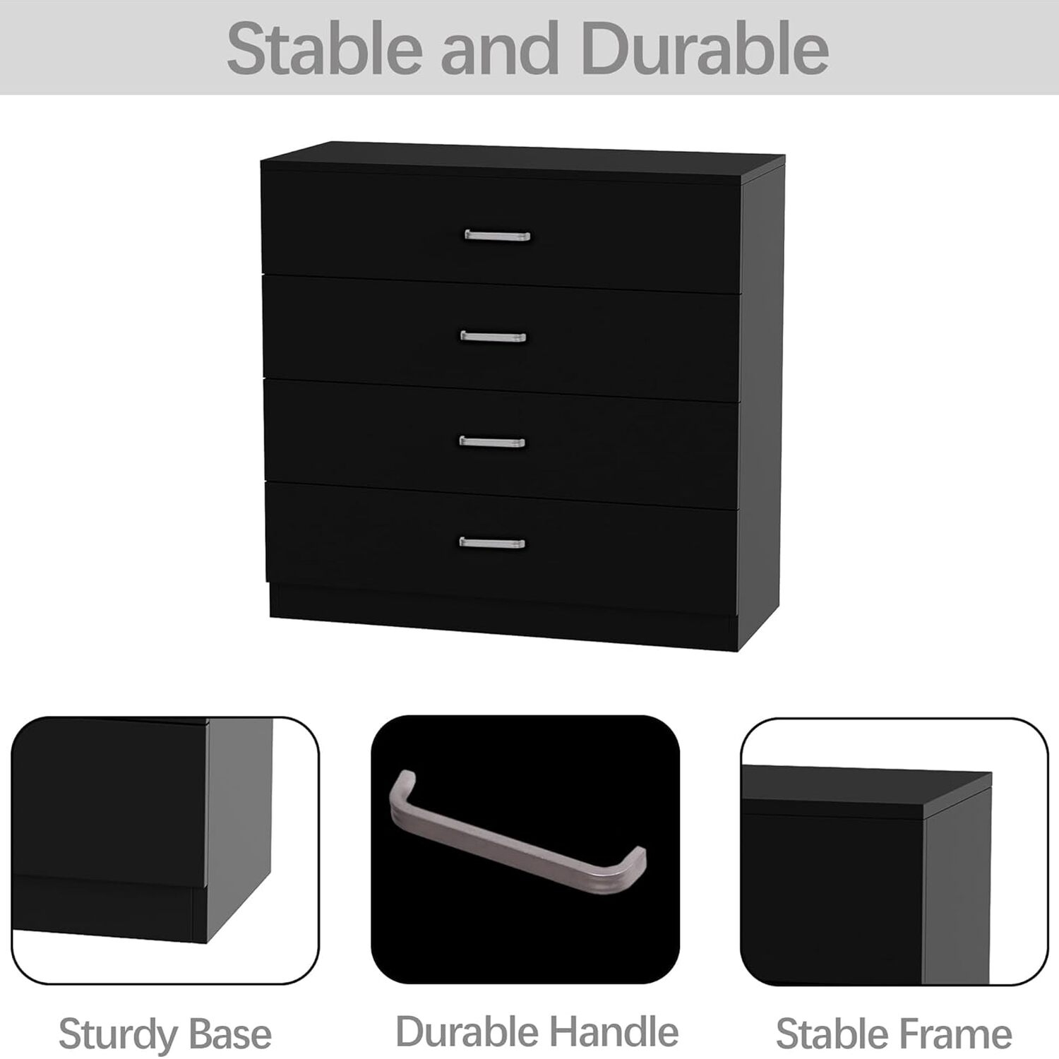 Alivio 4 Drawers Bedside Storage Cabinet - Black