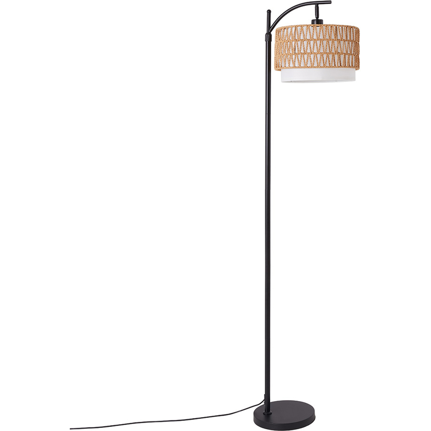 Floor Lamp With Rattan Fabric Lampshade - Black