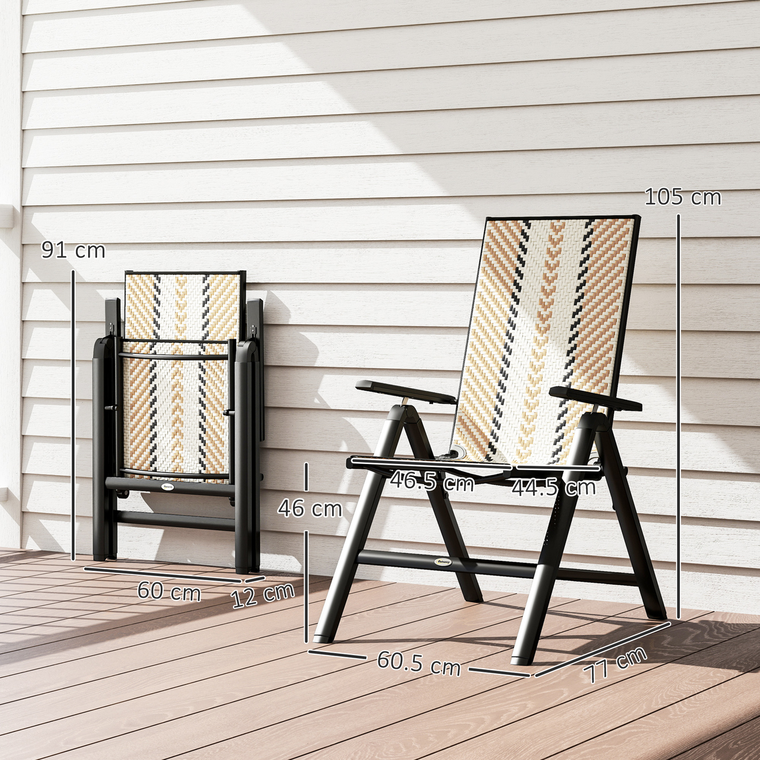 Outsunny Rattan Folding Chair With 5 Position Adjustable Backrest - Orange