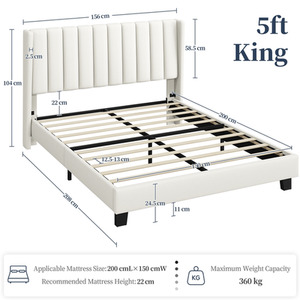 Beige / King Yaheetech Upholstered Bed Frame with Channel Tufted Headboard shot 8064980