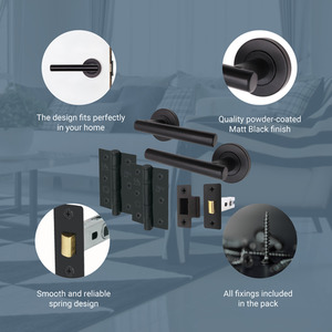 Matt Black / Black Olvera Door Handle Latch Pack Set shot 8087879