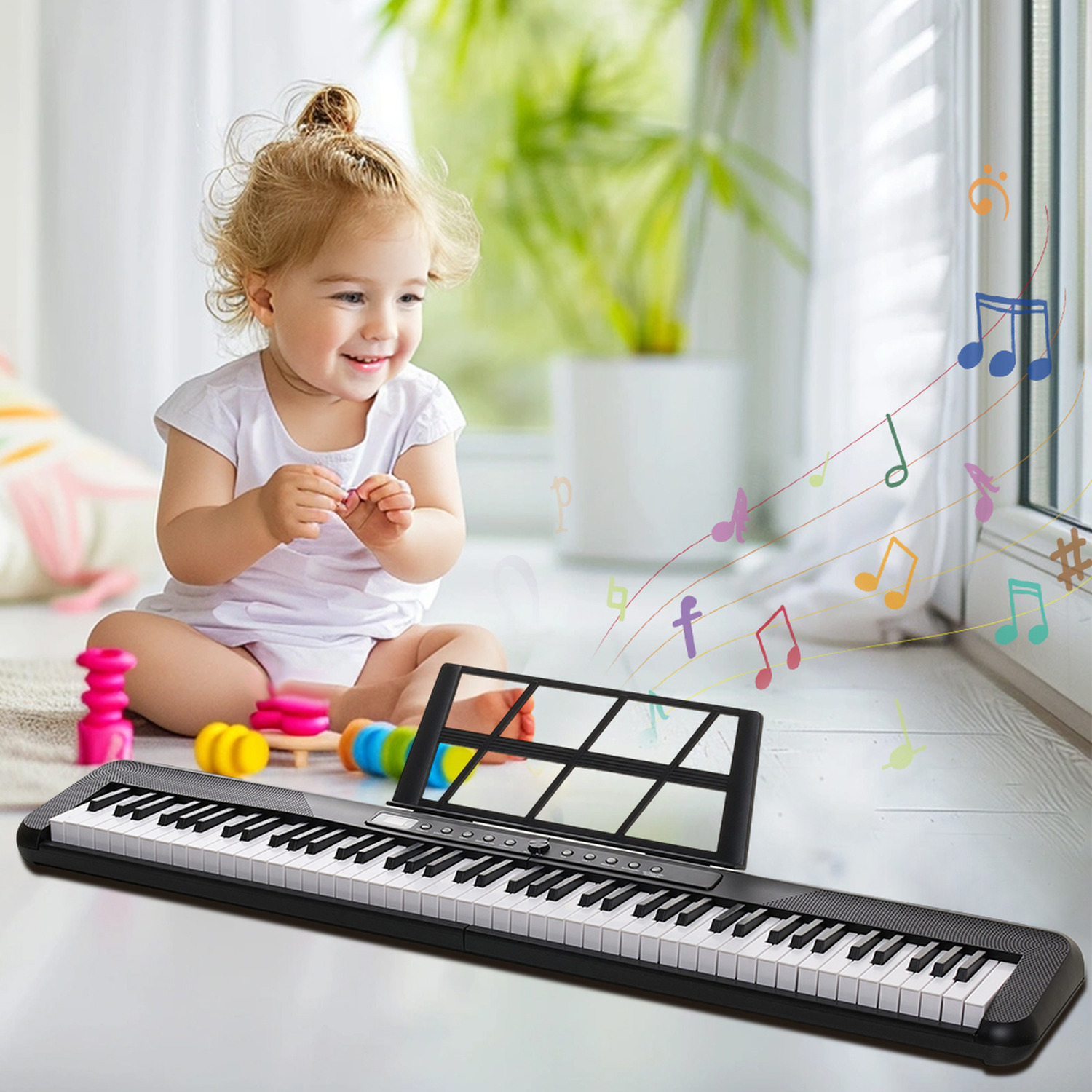 88 Key Electronic Keyboard with Microphone - Black