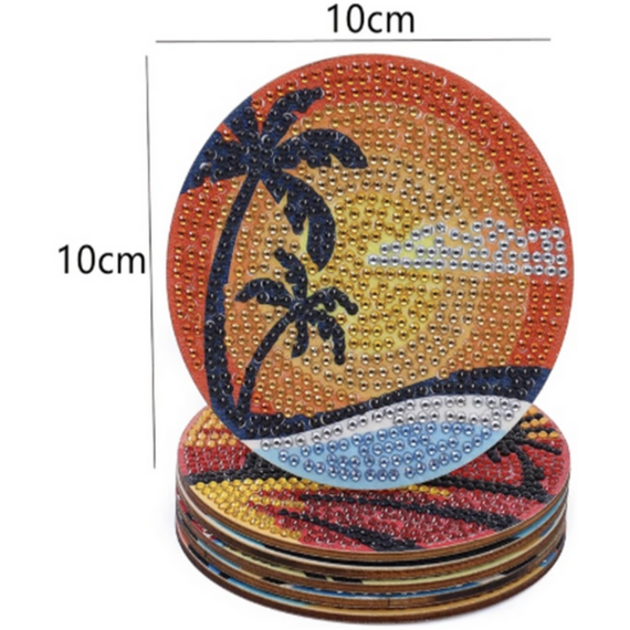 Pack of 6 Sunset Palm Tree Diamond Art Coasters