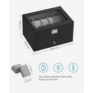 SONGMICS 2-Tier Watch Organiser Box with Glass Lid
