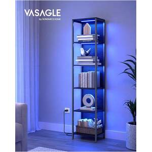 VASAGLE 6-Tier LED Bookcase, Bookshelf with Lights