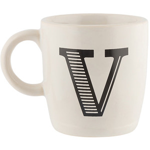 Black White Alphabet Hugga Mugs Letter V