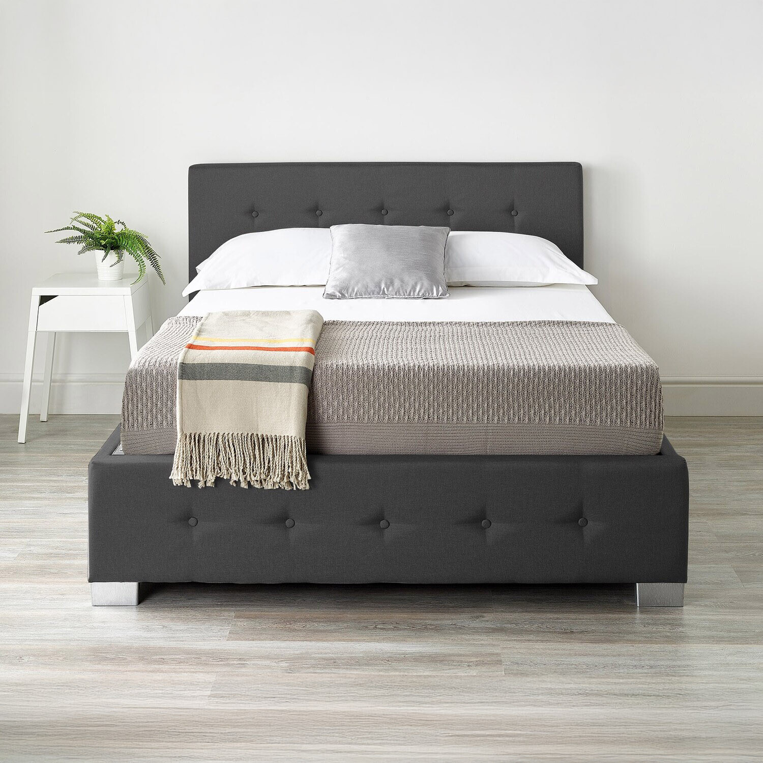 End Lift Ottoman Storage Bed - Black Linen Fabric / King