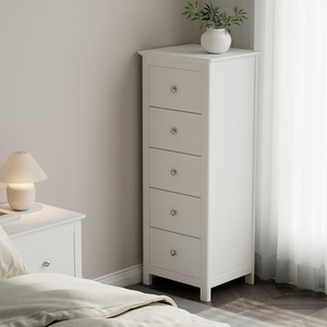 Nairn 5 Drawer White Narrow Chest of Drawers Unit