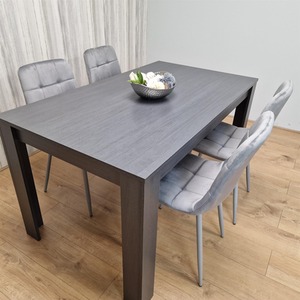 Dark Grey Wooden Dining Table Set with 4 Grey Tufted Velvet Chairs