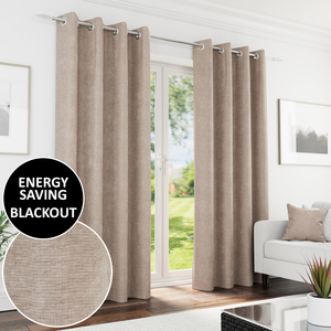 Knightsbridge Sand Blackout Chenille Eyelet Curtains