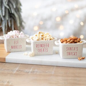 Ceramic Christmas Snack Bowls Set Santa, Reindeer, Elf