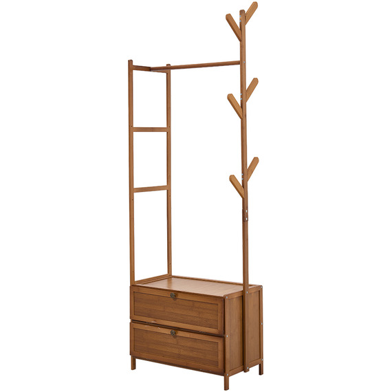Multi-functional Wooden Coat Rack with Storage Drawers