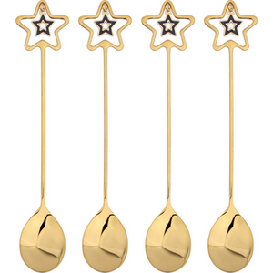 Tea Spoon Set Stainless Steel 4pcs Gold Star Christmas Gift
