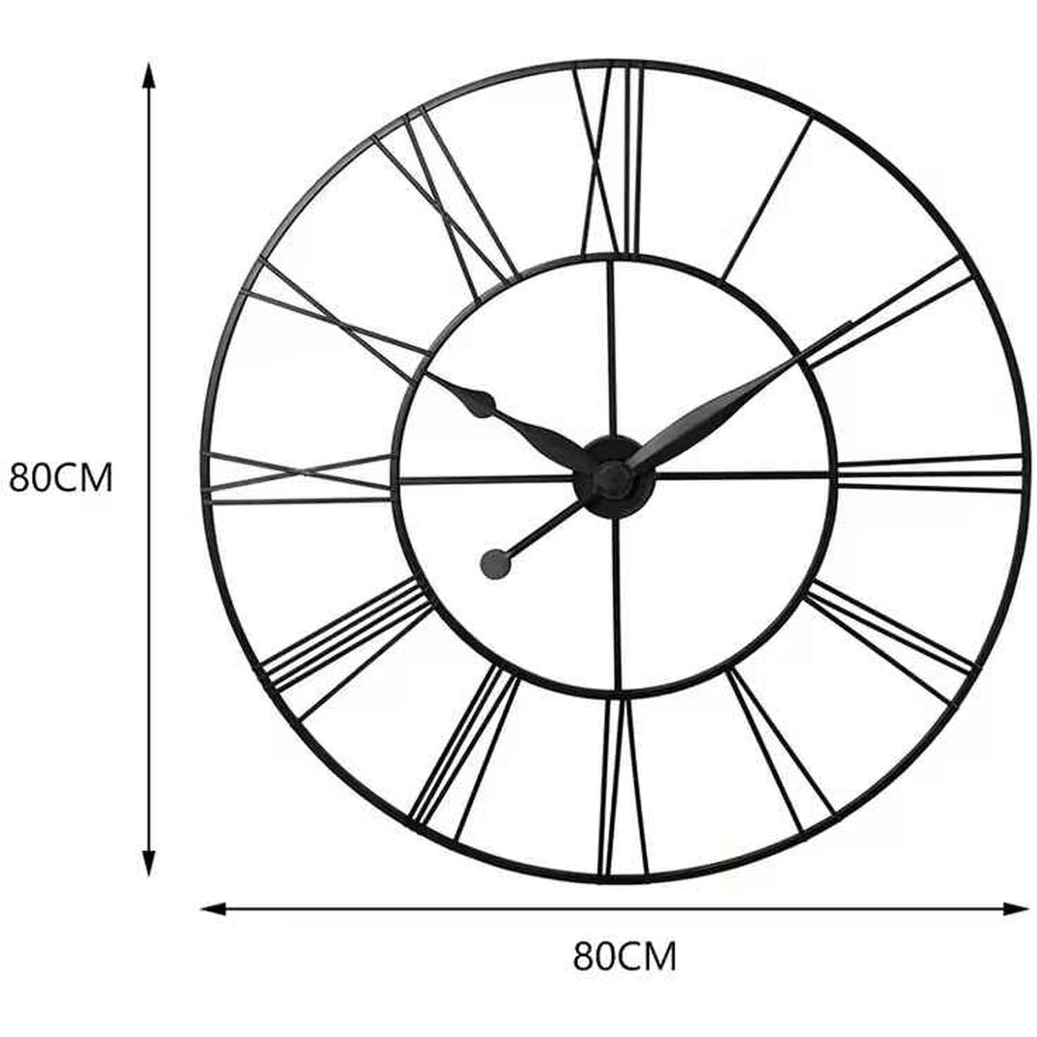 Large Rustic Wall Clock Roman Numerals - Dark Grey
